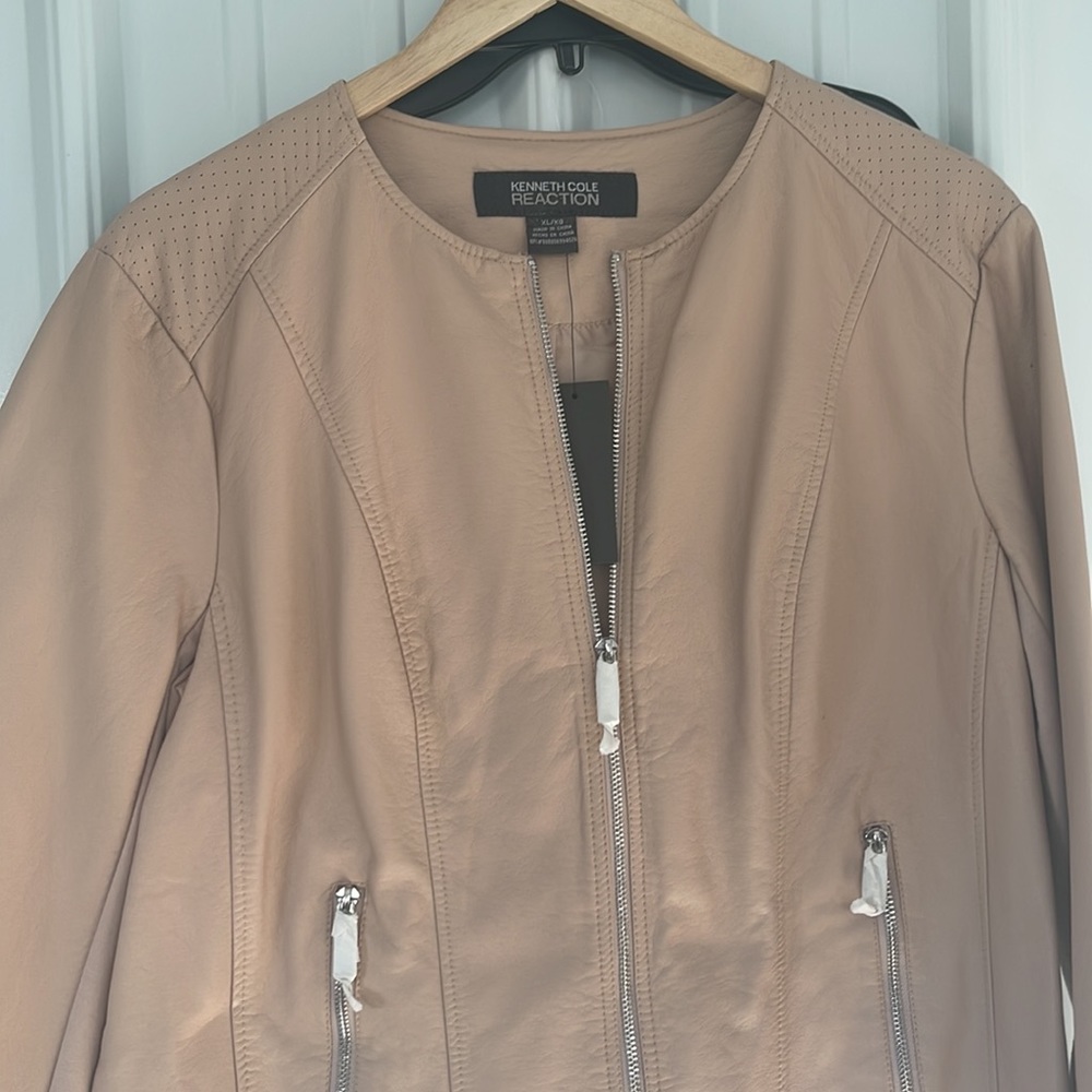 Kenneth Cole Reaction Moto faux Leather Jacket champagne beige - Picture 2 of 4